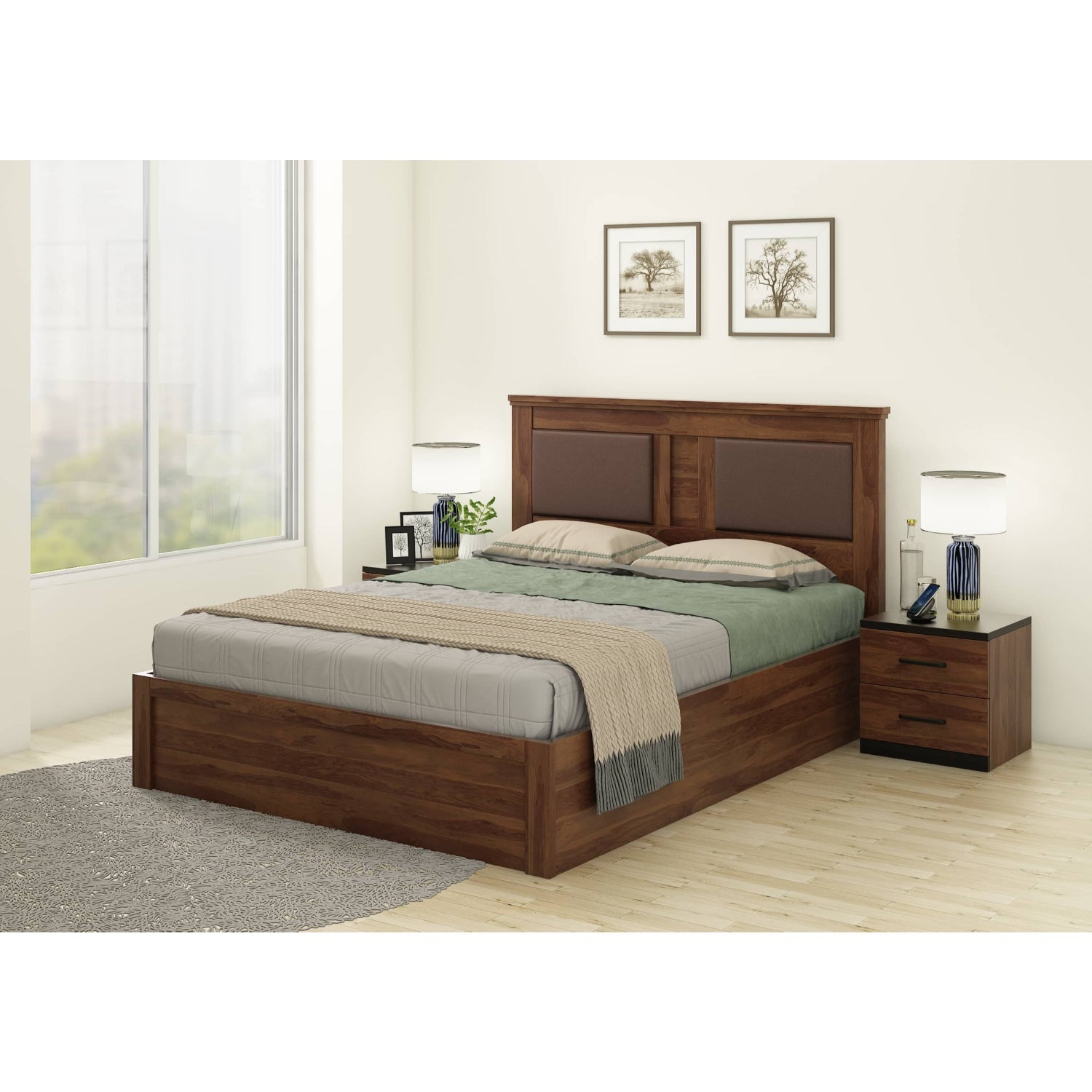 SPACEWOOD Queen Bed 3/4 Under Structure Woodland Color Sheesham SPACEWOOD