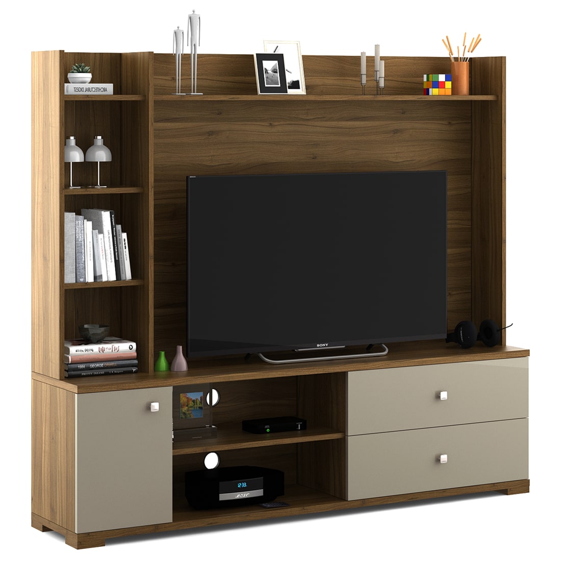 SPACEWOOD KOSMO Wall Unit MARVELLA HG Cashmere & Natural Teak