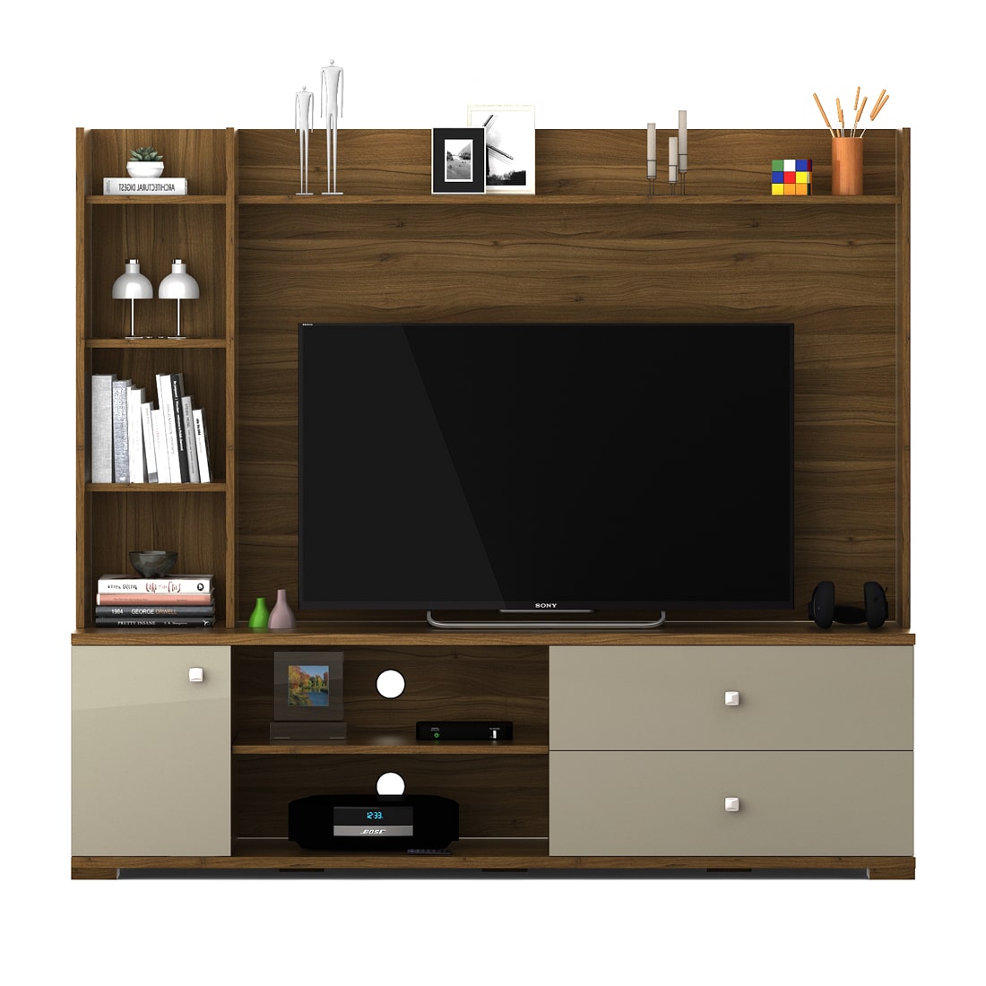 SPACEWOOD KOSMO Wall Unit MARVELLA HG Cashmere & Natural Teak